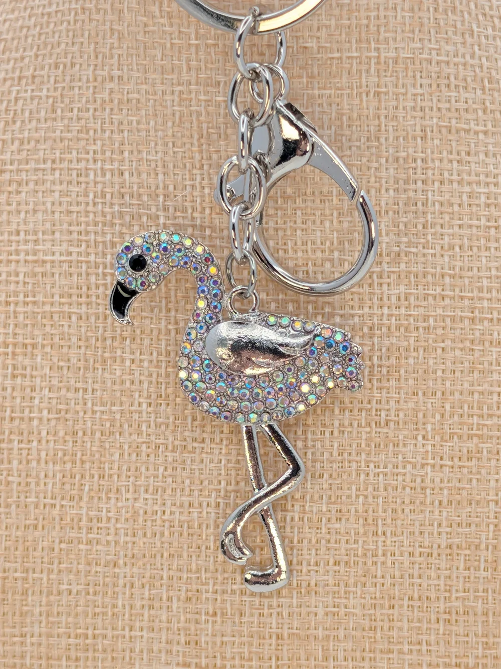 Rhinestone Flamingo Keychain Pendant - Silver